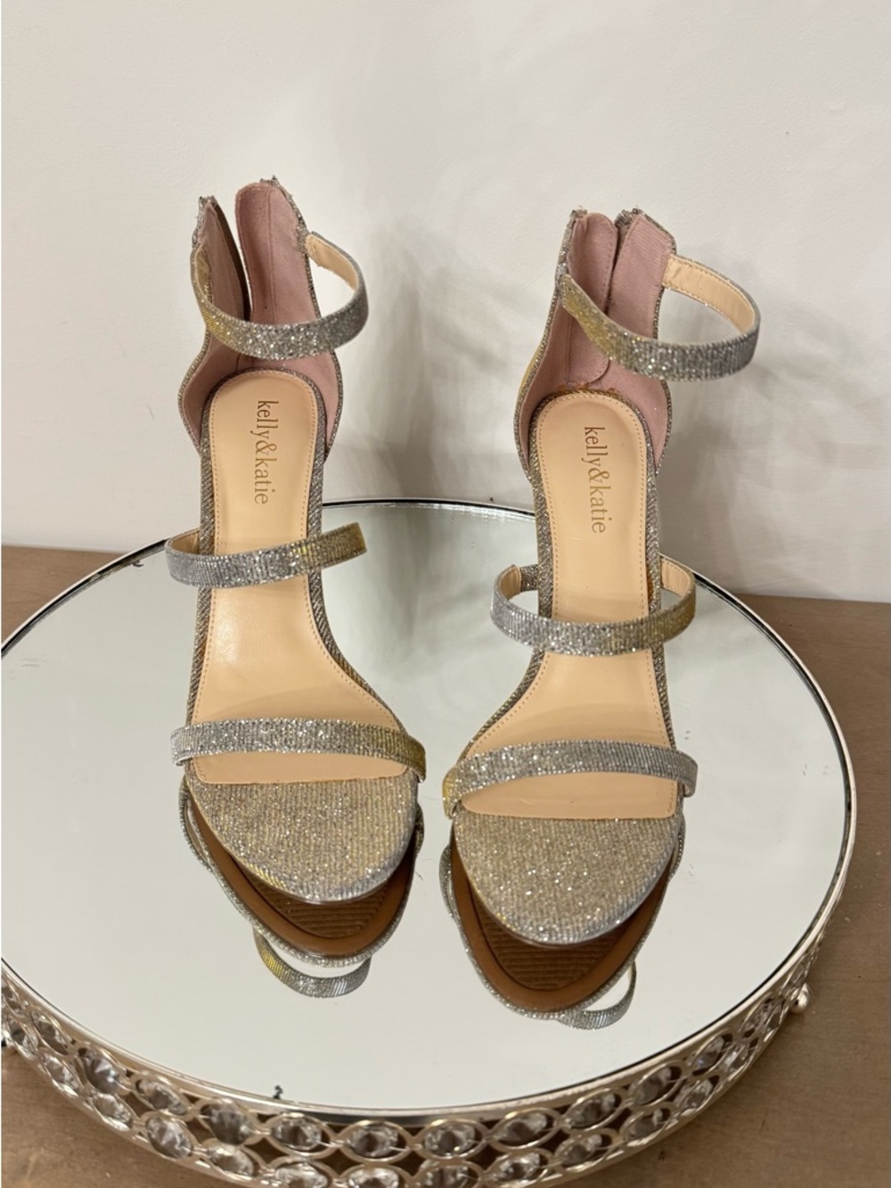 Kelly & Katie Silver Glitter Multi-Strap Ankle Heels